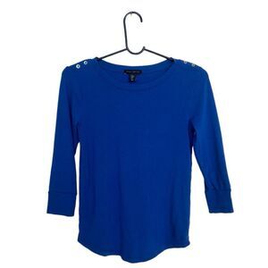 Willi Smith Women’s Blue Long Sleeve Top Size M | Button Shoulder Detail